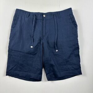 Boss‎ Hugo Boss 100% Linen Shorts Clyde Regular Fit Mens 34R Navy Blue Chino